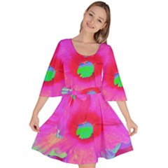 Psychedelic Pink And Red Hibiscus Flower Velour Kimono Dress by myrubiogarden