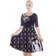 Yellow/black Owl Quarter Sleeve A-line Dress