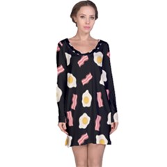 Bacon And Egg Pop Art Pattern Long Sleeve Nightdress by Valentinaart