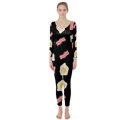 Bacon And Egg Pop Art Pattern Long Sleeve Catsuit by Valentinaart