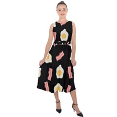 Bacon And Egg Pop Art Pattern Midi Tie-back Chiffon Dress by Valentinaart