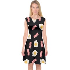 Bacon And Egg Pop Art Pattern Capsleeve Midi Dress by Valentinaart