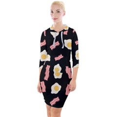 Bacon And Egg Pop Art Pattern Quarter Sleeve Hood Bodycon Dress