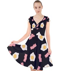 Bacon And Egg Pop Art Pattern Cap Sleeve Front Wrap Midi Dress by Valentinaart