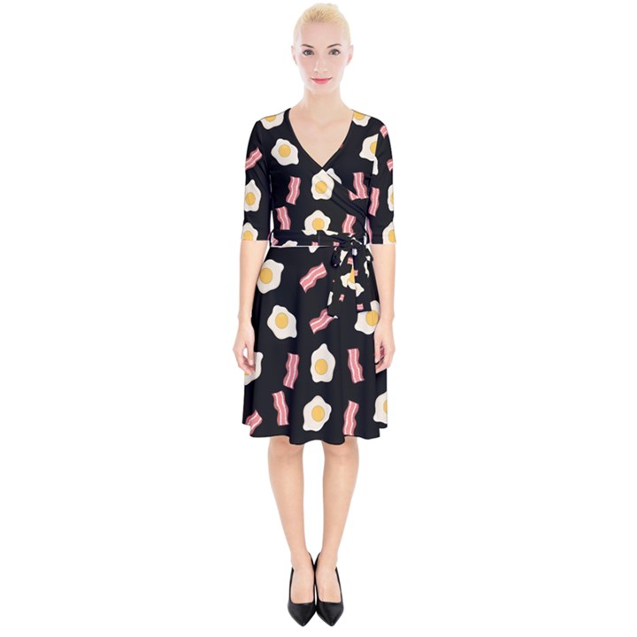 Bacon and Egg Pop Art Pattern Wrap Up Cocktail Dress