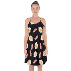 Bacon And Egg Pop Art Pattern Ruffle Detail Chiffon Dress by Valentinaart