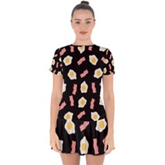 Bacon And Egg Pop Art Pattern Drop Hem Mini Chiffon Dress by Valentinaart