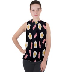 Bacon And Egg Pop Art Pattern Mock Neck Chiffon Sleeveless Top