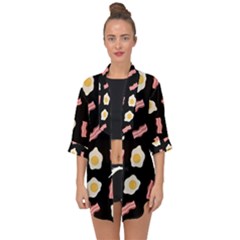 Bacon And Egg Pop Art Pattern Open Front Chiffon Kimono