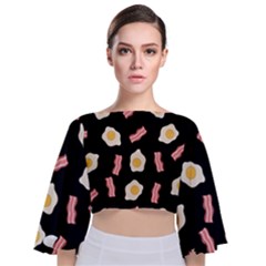 Bacon And Egg Pop Art Pattern Tie Back Butterfly Sleeve Chiffon Top