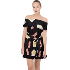 Bacon And Egg Pop Art Pattern Off Shoulder Chiffon Dress