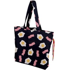 Bacon And Egg Pop Art Pattern Drawstring Tote Bag by Valentinaart