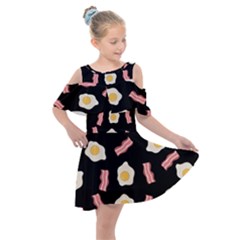 Bacon And Egg Pop Art Pattern Kids  Shoulder Cutout Chiffon Dress by Valentinaart