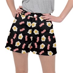 Bacon And Egg Pop Art Pattern Stretch Ripstop Shorts by Valentinaart