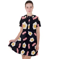 Bacon And Egg Pop Art Pattern Short Sleeve Shoulder Cut Out Dress 