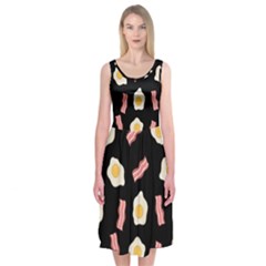 Bacon And Egg Pop Art Pattern Midi Sleeveless Dress by Valentinaart