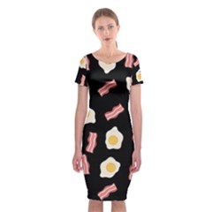 Bacon And Egg Pop Art Pattern Classic Short Sleeve Midi Dress by Valentinaart