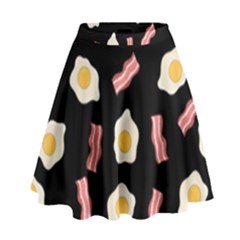 Bacon And Egg Pop Art Pattern High Waist Skirt by Valentinaart