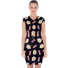 Bacon And Egg Pop Art Pattern Capsleeve Drawstring Dress  by Valentinaart