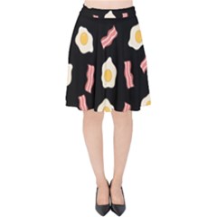 Bacon And Egg Pop Art Pattern Velvet High Waist Skirt by Valentinaart