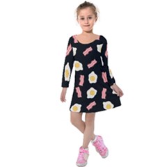 Bacon And Egg Pop Art Pattern Kids  Long Sleeve Velvet Dress by Valentinaart