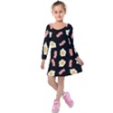 Bacon and Egg Pop Art Pattern Kids  Long Sleeve Velvet Dress View1