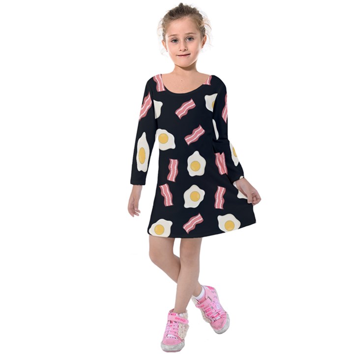 Bacon and Egg Pop Art Pattern Kids  Long Sleeve Velvet Dress