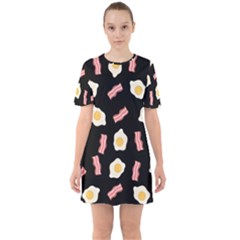 Bacon And Egg Pop Art Pattern Sixties Short Sleeve Mini Dress by Valentinaart