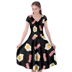 Bacon And Egg Pop Art Pattern Cap Sleeve Wrap Front Dress by Valentinaart