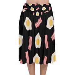 Bacon And Egg Pop Art Pattern Velvet Flared Midi Skirt by Valentinaart