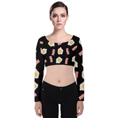 Bacon And Egg Pop Art Pattern Velvet Long Sleeve Crop Top