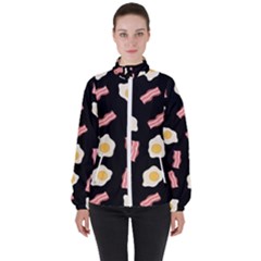 Bacon And Egg Pop Art Pattern High Neck Windbreaker (women) by Valentinaart