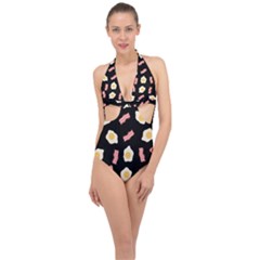 Bacon And Egg Pop Art Pattern Halter Front Plunge Swimsuit