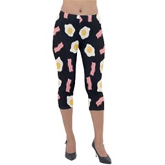 Bacon And Egg Pop Art Pattern Lightweight Velour Capri Leggings  by Valentinaart