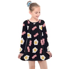 Bacon And Egg Pop Art Pattern Kids  Long Sleeve Dress