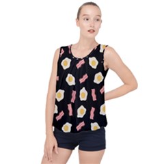 Bacon And Egg Pop Art Pattern Bubble Hem Chiffon Tank Top