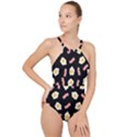 Bacon and Egg Pop Art Pattern High Neck One Piece Swimsuit View1