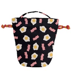 Bacon And Egg Pop Art Pattern Drawstring Bucket Bag by Valentinaart