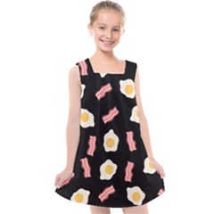 Bacon And Egg Pop Art Pattern Kids  Cross Back Dress by Valentinaart