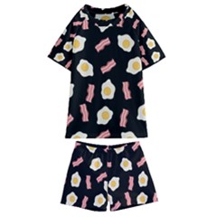 Bacon And Egg Pop Art Pattern Kids  Swim Tee And Shorts Set