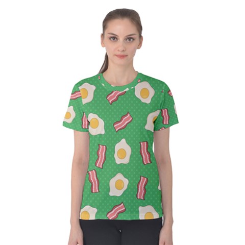 Bacon And Egg Pop Art Pattern Women s Cotton Tee by Valentinaart