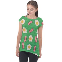 Bacon And Egg Pop Art Pattern Cap Sleeve High Low Top by Valentinaart