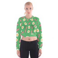 Bacon And Egg Pop Art Pattern Cropped Sweatshirt by Valentinaart