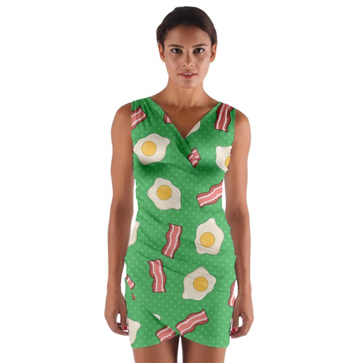 Bacon and Egg Pop Art Pattern Wrap Front Bodycon Dress