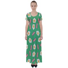 Bacon And Egg Pop Art Pattern High Waist Short Sleeve Maxi Dress