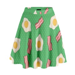 Bacon And Egg Pop Art Pattern High Waist Skirt by Valentinaart