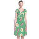 Bacon and Egg Pop Art Pattern Short Sleeve Front Wrap Dress View1