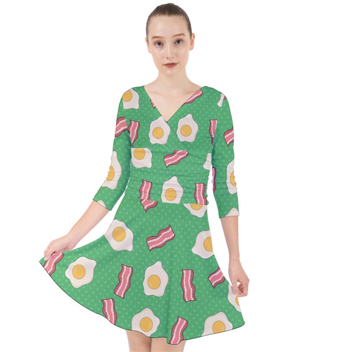 Bacon and Egg Pop Art Pattern Quarter Sleeve Front Wrap Dress