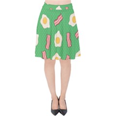 Bacon And Egg Pop Art Pattern Velvet High Waist Skirt by Valentinaart