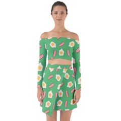 Bacon And Egg Pop Art Pattern Off Shoulder Top With Skirt Set by Valentinaart